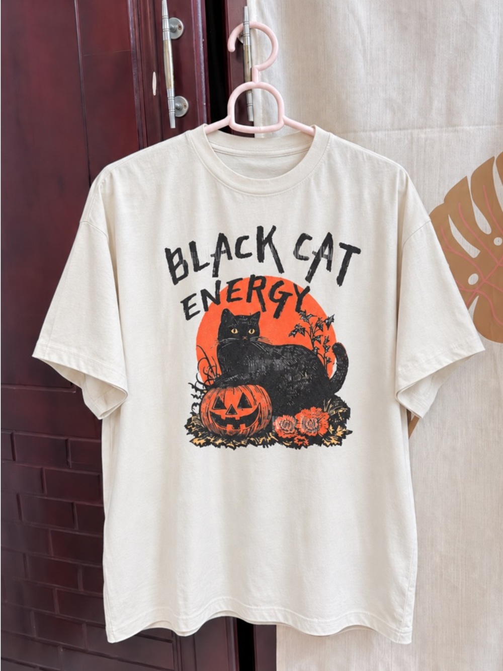 Black Cat Energy Spooky Season Funny Halloween Graphic White Tee